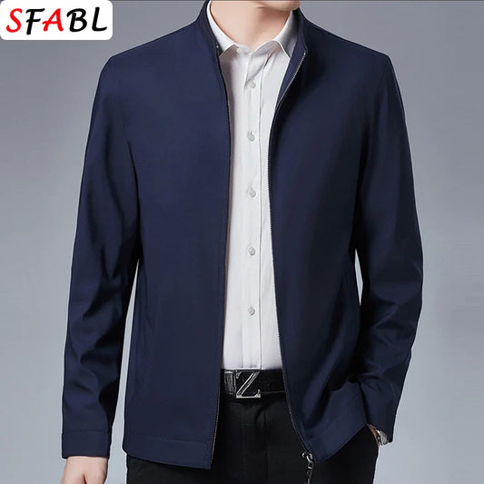 Men's Business Casual Zipper Blazer Jacket - Smart Casual Outerwear for Spring & Autumn