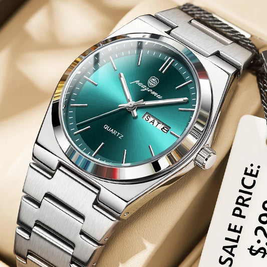 Men's Quartz Stainless Steel Watch 40-44mm Dial, 3ATM Water-Resistant Luminous Chronograph with Date
