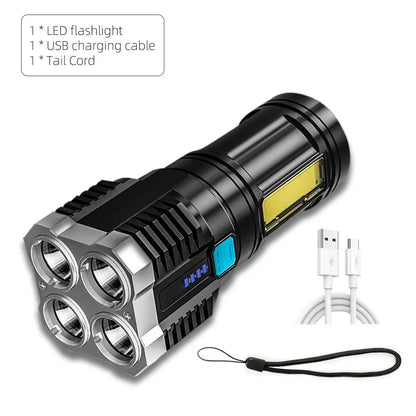 Rechargeable 1000 Lumen LED Flashlight with COB Side Light — 4 Modes
