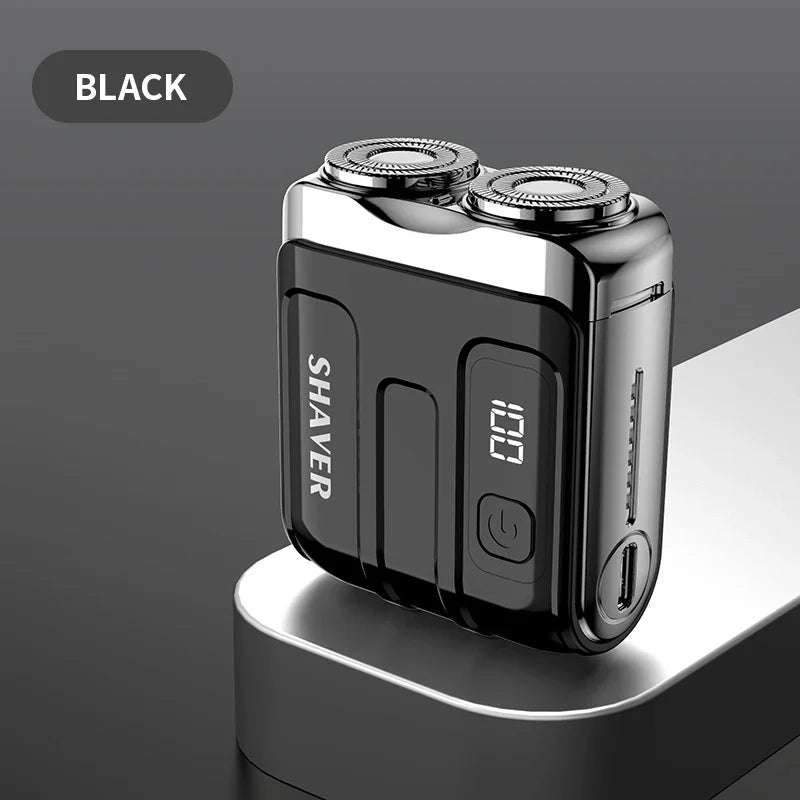 Mini Rechargeable Electric Shaver – Digital Display Dual Rotary Blades & Trimmer, Waterproof Travel Shaver (60 Min Run Time)
