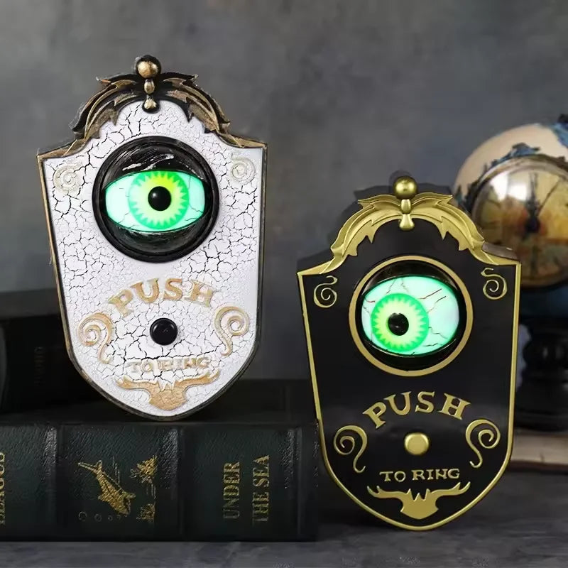 Halloween Glowing Eyeball Doorbell – Electric Sound & LED Light Horror Prop for Front Door, Haunted House & Party – Black or White