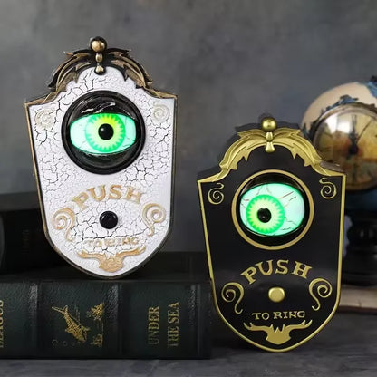 Halloween Glowing Eyeball Doorbell – Electric Sound & LED Light Horror Prop for Front Door, Haunted House & Party – Black or White