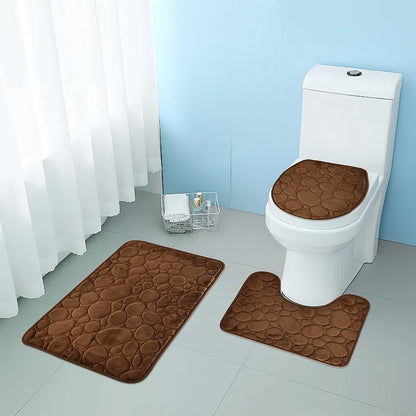3-Piece Microfiber Bath Mat Set – Water-Absorbent, Non-Slip Soft Striped Bathroom Rugs