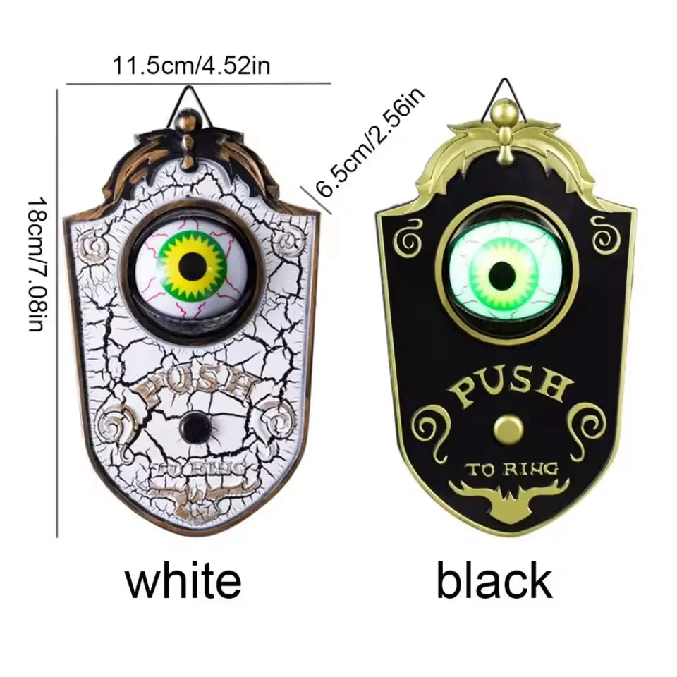 Halloween Glowing Eyeball Doorbell – Electric Sound & LED Light Horror Prop for Front Door, Haunted House & Party – Black or White