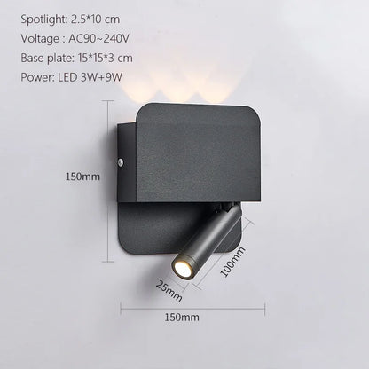 Modern Minimalist Led Wall Lamp USB Charging Indoor Bedroom Lamp Hotel Bedside Reading Lamp Wall Lights Sconce Switch AC 90~240V