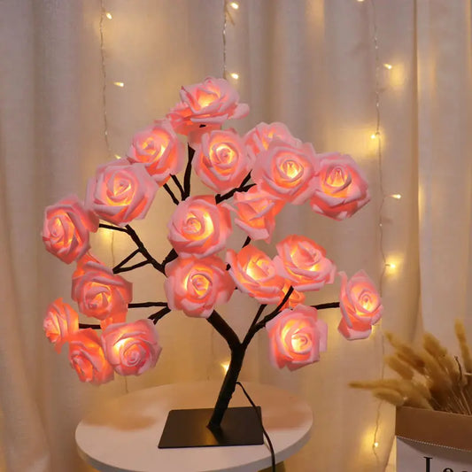 24 LED USB Rose Tree Table Lamp Fairy Flower Night Light for Home Wedding Party Bedroom Gift