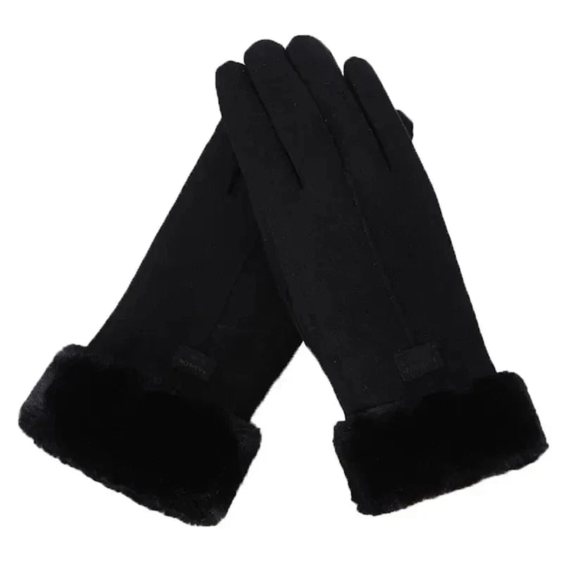 Women’s Furry Winter Gloves - Wrist-Length Full-Finger Touchscreen Mittens for Outdoor Sports