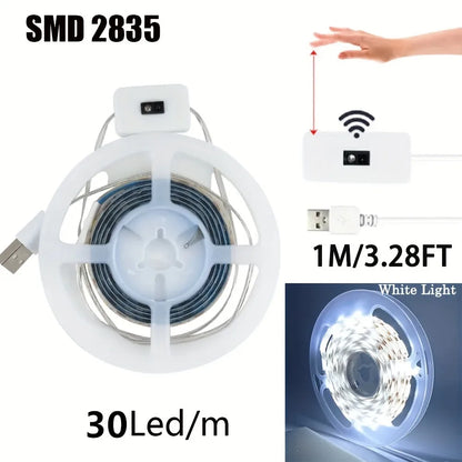 1M (3.3ft) USB LED Motion Sensor Night Light Strip – Warm White Dimmable Hand-Sweep TV Backlight & Kitchen Closet
