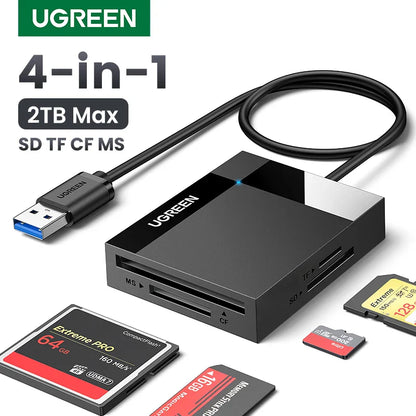 4-in-1 USB 3.0 & USB-C Card Reader – SD / MicroSD (TF) / CF / MS Multi-Card Adapter, OTG for Laptop PC Tablet