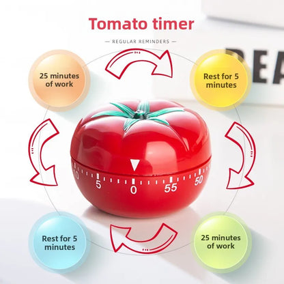 Tomato Kitchen Timer Pomodoro Mechanical Countdown Alarm for Cooking & Productivity