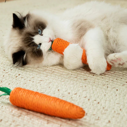 Squeaky Carrot Cat Toy – Bite-Resistant Kitten Teething Stick for Interactive Self-Play