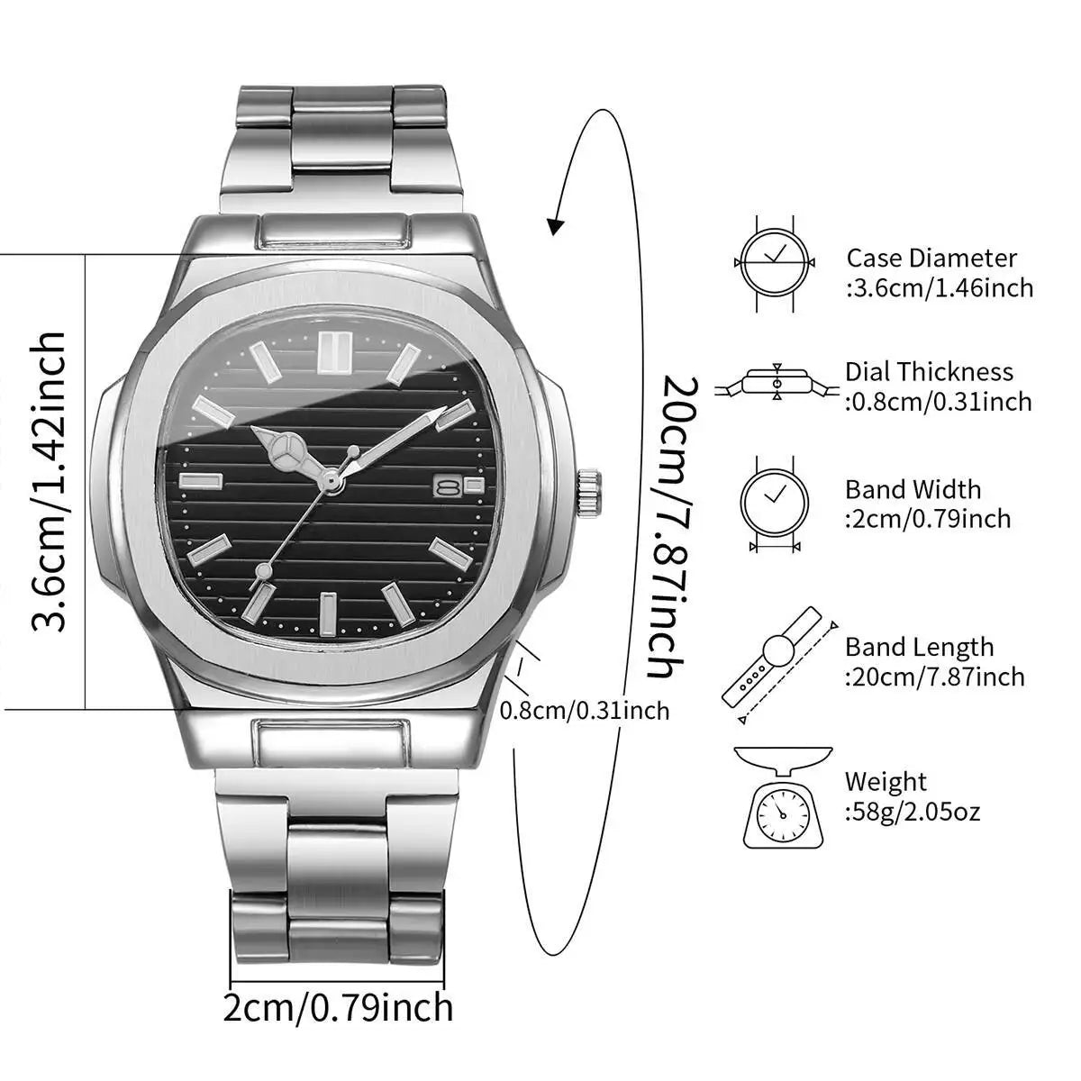 Luxury Men's Square Dial Alloy Strap Quartz Watch - Business & Casual
