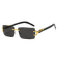 Rimless Rectangular Sunglasses with Cheetah Accent, UV400 Sun Protection, Unisex