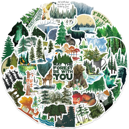 50PCS Green Forest Graffiti Stickers Decorative Guitar Luggage Waterproof DIY Stationery Stickers