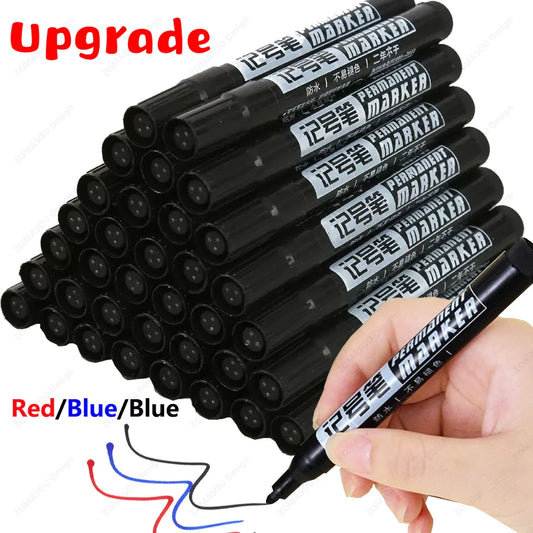 Waterproof Oil-Based Permanent Marker Pens - Quick-Dry Black Blue Red for Metal, Glass & Paper (Bulk 1–100 pcs)