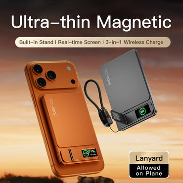 10000mAh Magnetic Wireless Power Bank 20W Fast Charge Slim Portable Battery with Built-in Cables & Phone Stand for Magnetic-Compatible Phones and Smartwatches