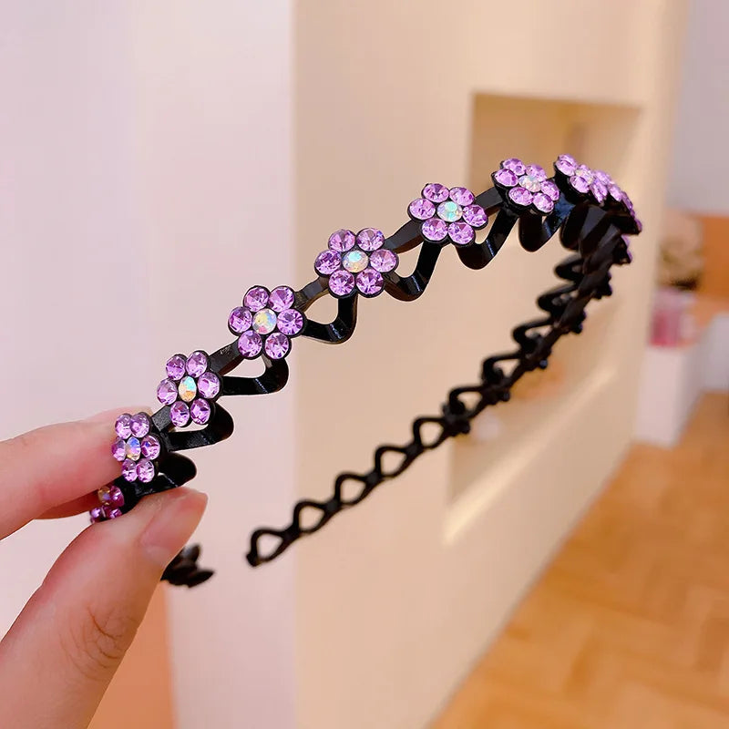 Pearl Rhinestone Non-Slip Elastic Flower Headband for Girls & Women