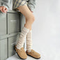 Women's Gray Knit Calf Leg Warmers - Cotton-Blend Ballet Pile Socks for Autumn