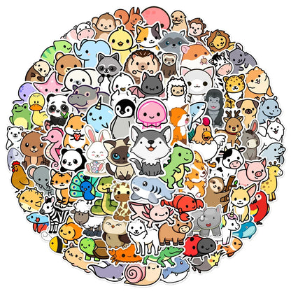 100PCS Cute Mix Animals Graffiti Stickers DIY Laptop Phone Guitar Notebook Suitcase Cup Waterproof Cartoon Sticker Kids Toy