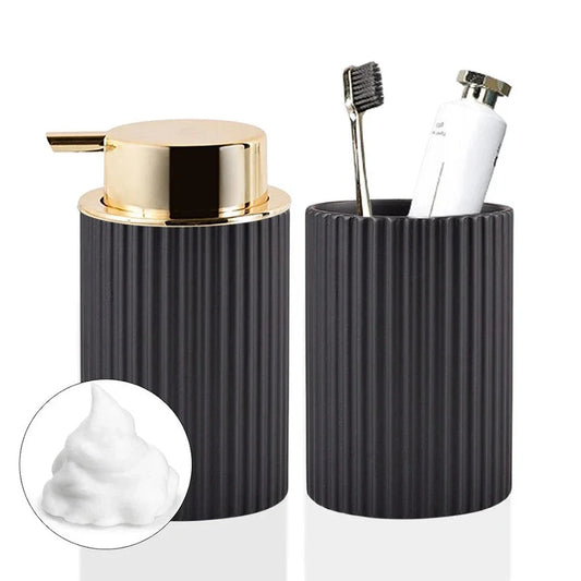 Foaming Soap Dispenser with Toothbrush Holder – Bathroom Foam Pump & Counter Storage Organizer