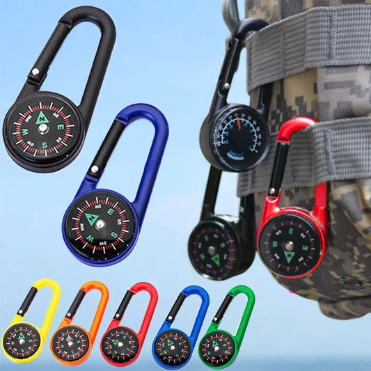 Mini Compass Carabiner Keychain — Camping & Hiking Backpack Buckle Survival Tool