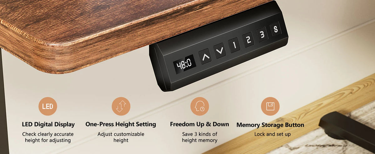 JHK 63" x 24" Electric Standing Desk - 28.35"-46.46" Height, 3 Memory Presets, 154 lbs Capacity, Anti-Collision, EPA/CARB, Oak/Black/White/Rust