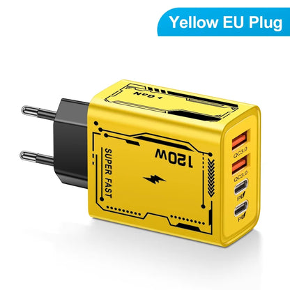 120W 4-Port PD Fast Charger Wall Adapter – 2 USB-C & 2 USB-A Quick Charge with US/EU Plugs