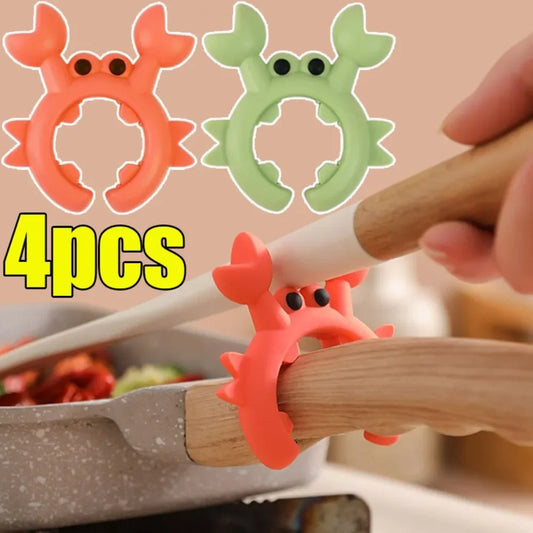 Silicone Crab Spatula Holder Pot Clip — Heat-Resistant Spoon Rest & Overflow Guard (1/2/4/6-Pack)