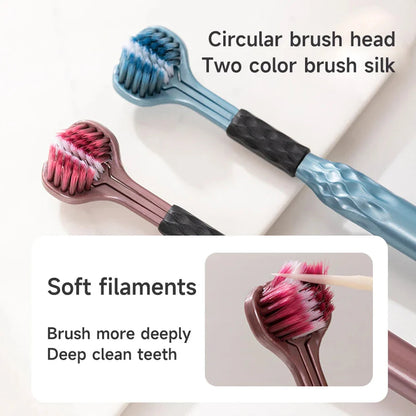 3-Sided Toothbrush for Adults - Soft Bristles, Tongue Cleaner, 2-Pack