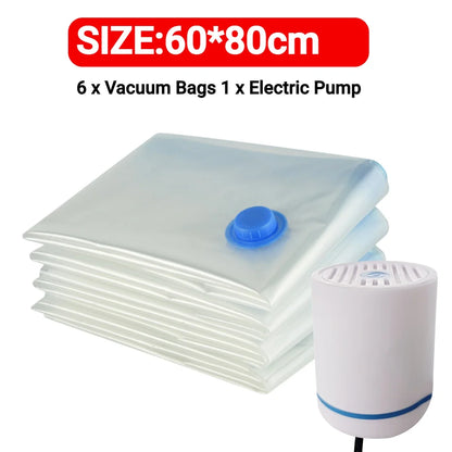 7 Sizes Reusable Vacuum Storage Bags with Hand Pump – Space-Saving Compression Bags for Clothes, Blankets & Bedding