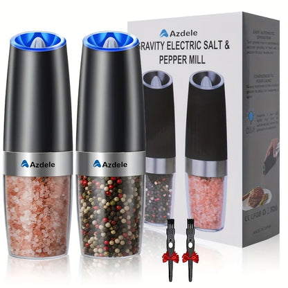 Electric Salt & Pepper Grinder Set – 2-Pack, Gravity-Sensing, LED Light, One-Hand Operation