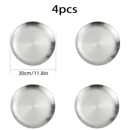 4pcs stainless steel silver plates, Korean style grilled meat plates, household circular trays, bone plates, cake plates
