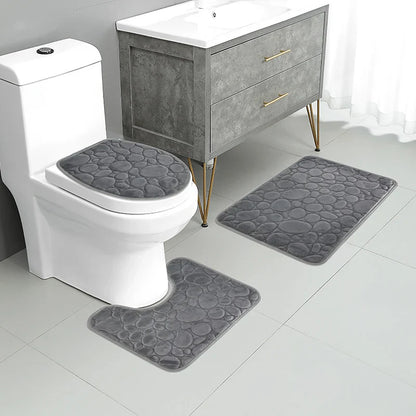 3-Piece Microfiber Bath Mat Set – Water-Absorbent, Non-Slip Soft Striped Bathroom Rugs