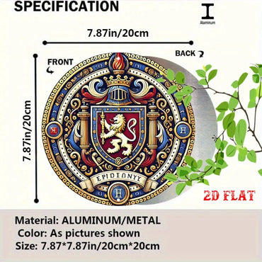 Vintage Lion Crest Metal Wall Plaque, 2D Aluminum Royal Emblem Sign for Home Garage Cafe Office Decor