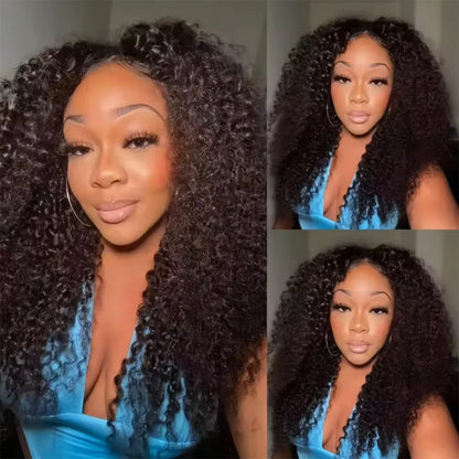 Ainmeys 3-in-1 Kinky Curly Half Wig - Glueless, Drawstring, Remy Human Hair, 180%-200% Density, 16-32 Inch