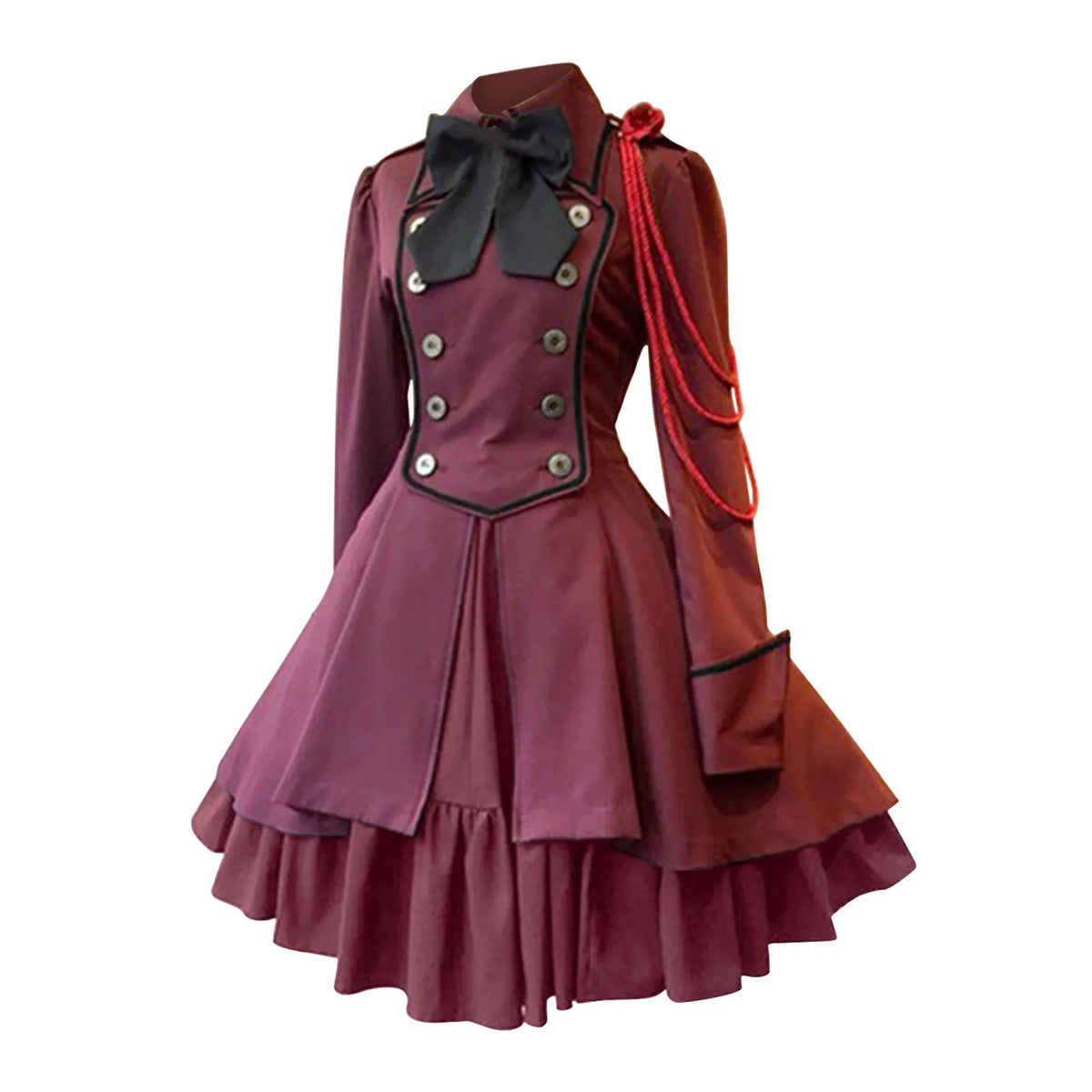 MAIGSWHOO Plus Size Gothic Lolita A-Line Princess Dress – Bow Collar, Trumpet Sleeve, Lace-Up Ruffles, Medieval Retro Style, S–5XL