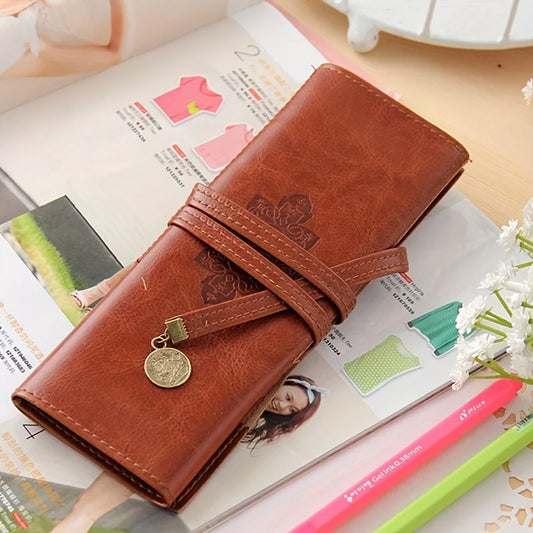 1Pcs Vintage Retro UP Leather Roll Pencil Case Twilight Saga Cosmetic Roll Bag for Women Gifts Stationery Brush Makeup Supplies