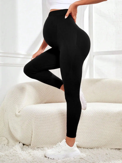 High-Waist Knitted Maternity Leggings with Belly Support