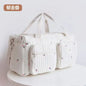 Bear Embroidery Diaper Bag - Beige Cotton Mommy Bag, 48 x 22 x 26 cm (18.9 x 8.7 x 10.2 in), Zippered Messenger Baby Bag