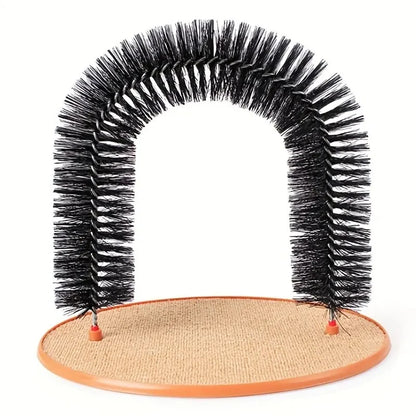 Self-Grooming Cat Arch with Massage Brush and Scratching Pad, Interactive Cat Toy