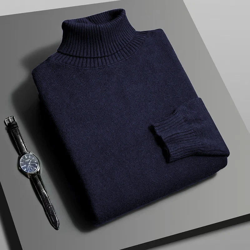 Men's Slim Fit Knit Turtleneck Sweater – Anti-Pilling Long Sleeve Pullover for Autumn & Winter