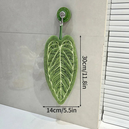 Leaf-Shaped Coral Fleece Hand Towel – Absorbent Hanging Kitchen & Bathroom Towel