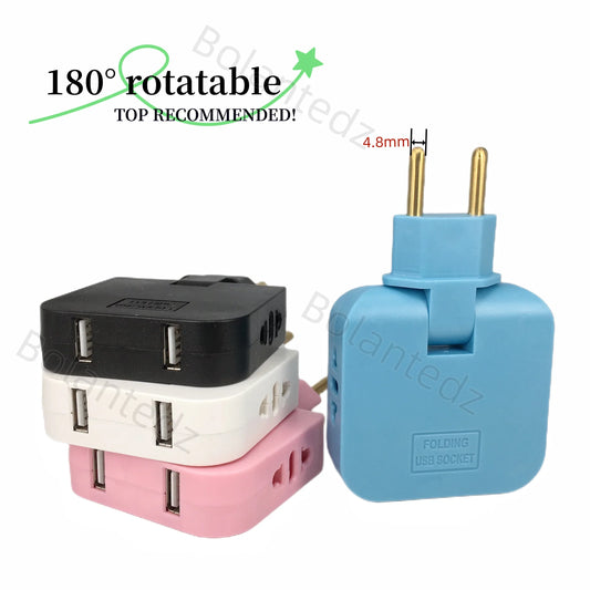 3-in-1 Foldable EU Travel Adapter with 2 USB Ports - US and KR to EU Power Converter