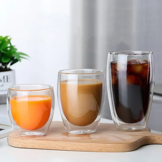 Heat-Resistant Double Wall Glass Cup 80–450ml (2.7–15.2 fl oz) Insulated Clear Glass Coffee Tea Beer Mug