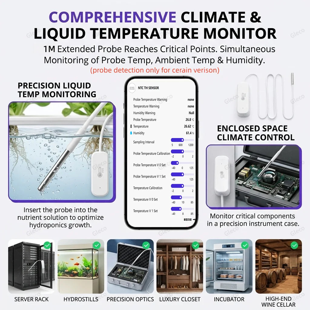 Zigbee 3.0 Smart Temperature Humidity Sensor Option With 1M Waterproof Probe For Zigbee2MQTT Home Assistant Aquarium Incubator