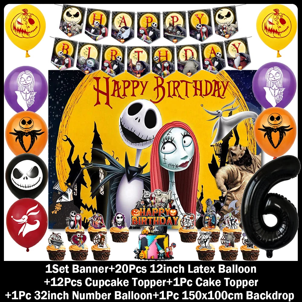 Halloween Birthday Party Decoration Kit with Balloons and Backdrop Options