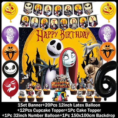 Halloween Birthday Party Decoration Kit with Balloons and Backdrop Options