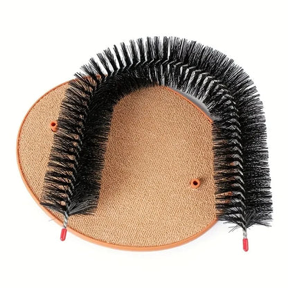 Self-Grooming Cat Arch with Massage Brush and Scratching Pad, Interactive Cat Toy