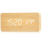 Wooden LED Digital Alarm Clock with Temperature Display — 3 Alarms & Adjustable Brightness, USB Bedside Desk Clock