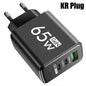 GaN 65W Fast USB-C PD Charger 2x USB-C + USB-A Quick Charge Wall Adapter EU/KR Plug